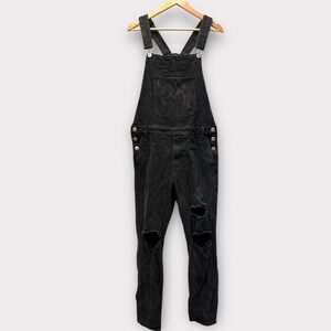 Forever 21 Overalls‎ Mens Medium Black Denim Distressed Modern Streetwear Sz 30